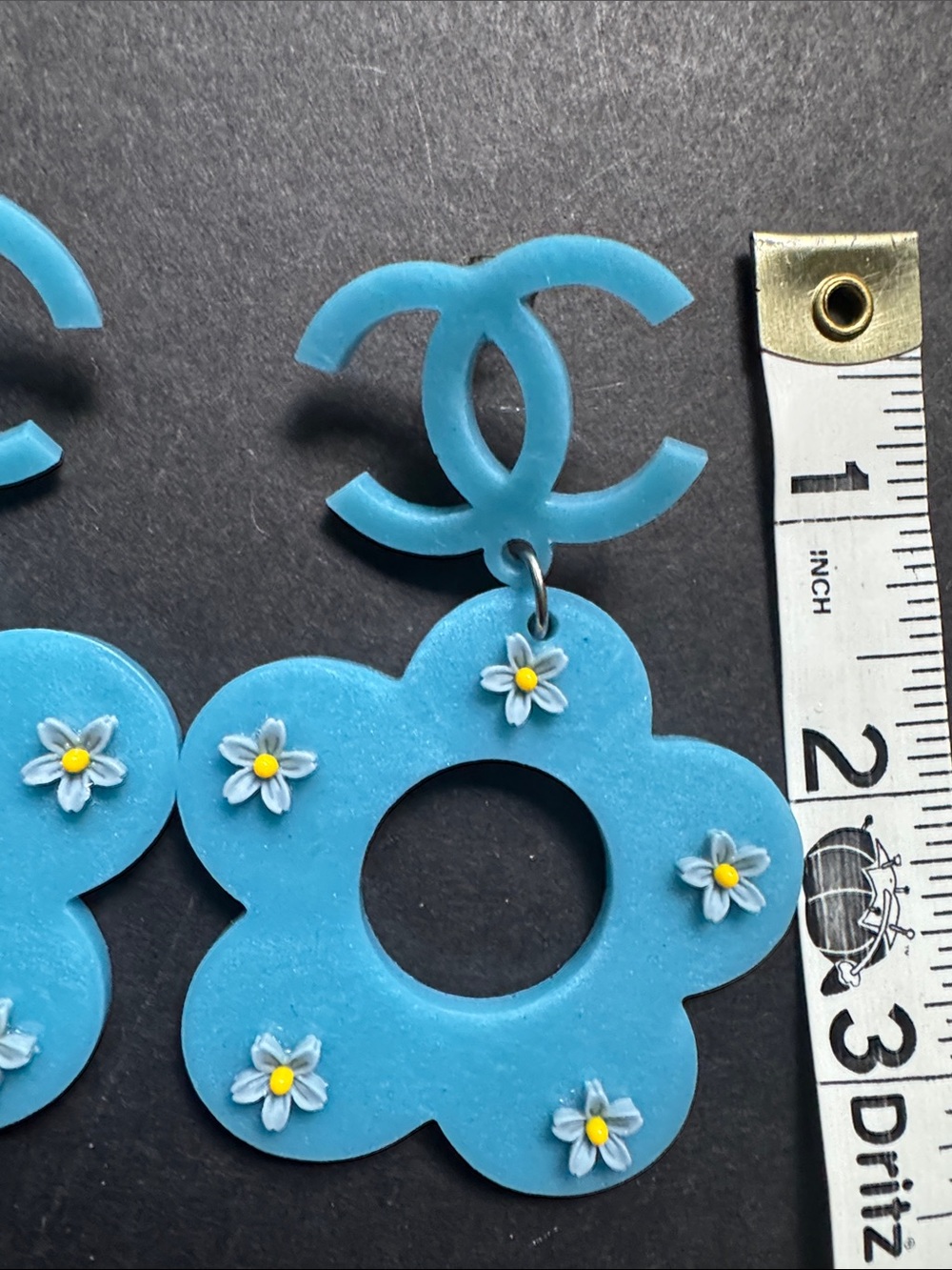 Blue CC Fashion Dangle Floral Earrings - Picture 2 of 14